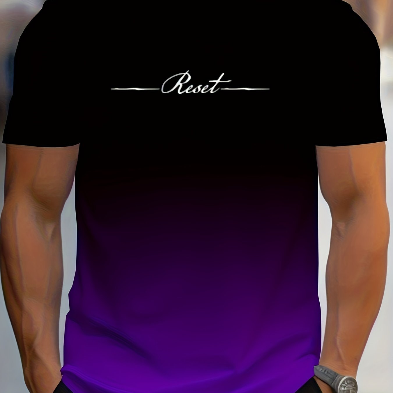 Alphabet Print Gradient Crew Neck Short Sleeve T-shirt For Men, Casual Summer T-Shirt For Daily Wear And Vacation Resorts - La Tienda Bella