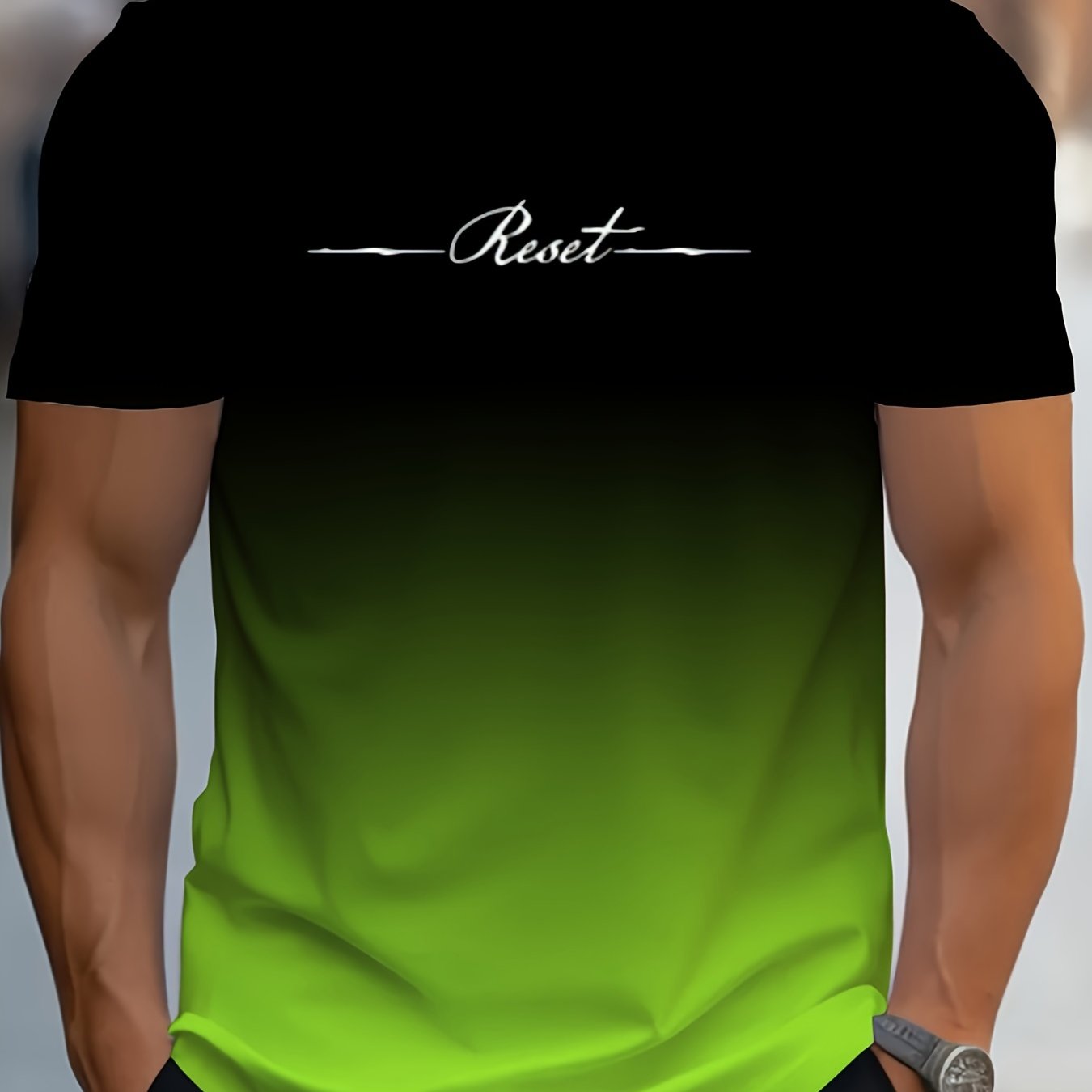 Alphabet Print Gradient Crew Neck Short Sleeve T-shirt For Men, Casual Summer T-Shirt For Daily Wear And Vacation Resorts - La Tienda Bella