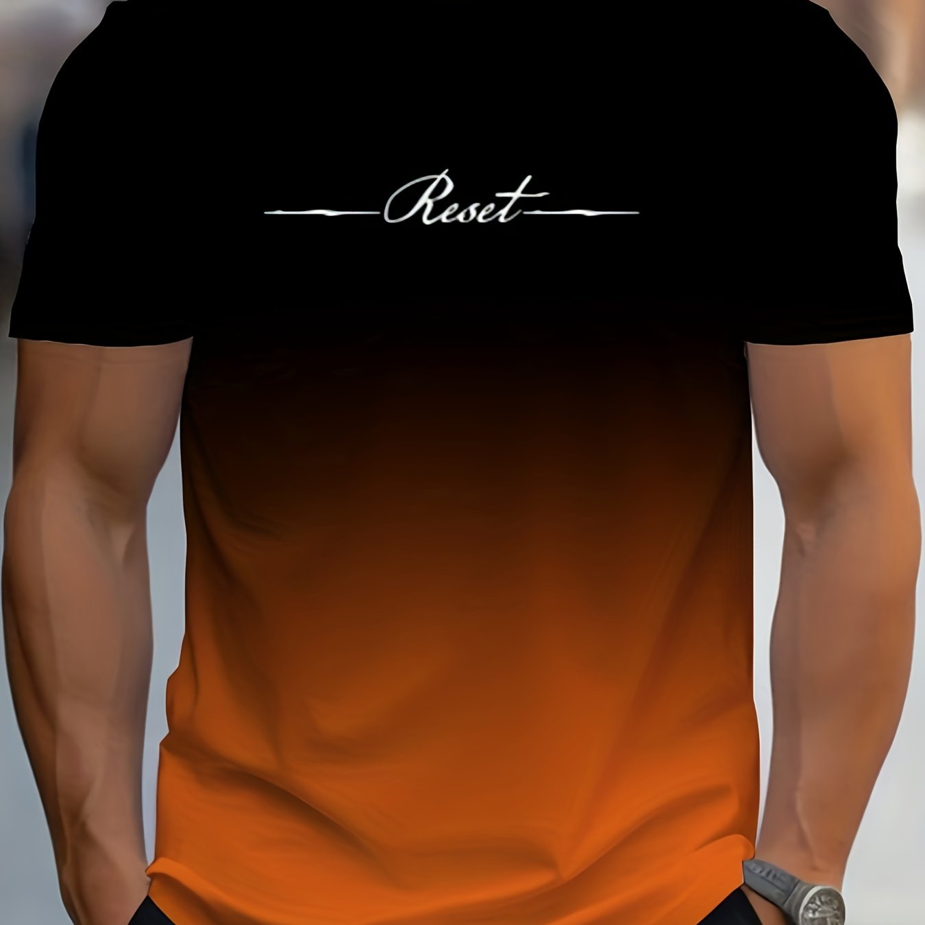 Alphabet Print Gradient Crew Neck Short Sleeve T-shirt For Men, Casual Summer T-Shirt For Daily Wear And Vacation Resorts - La Tienda Bella