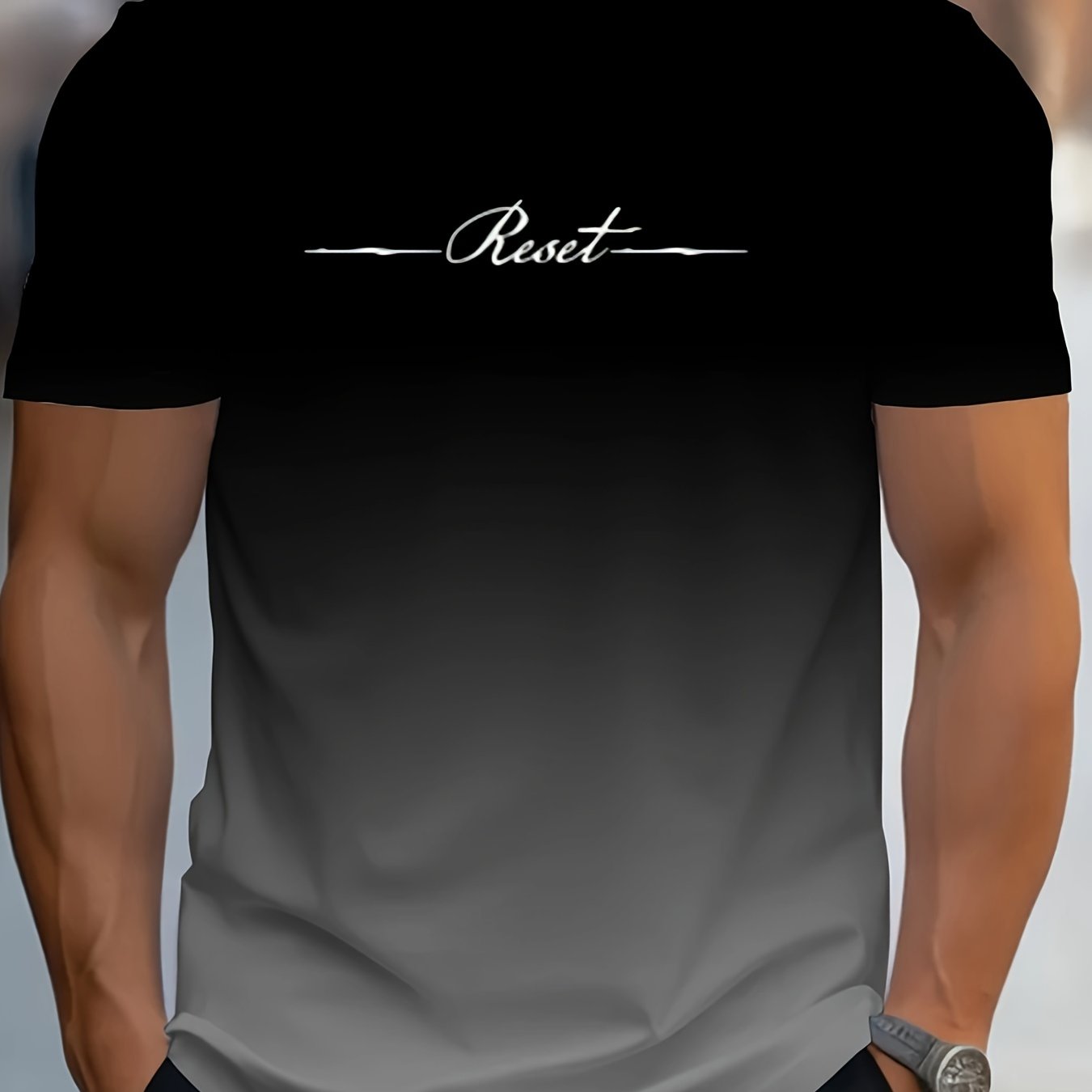 Alphabet Print Gradient Crew Neck Short Sleeve T-shirt For Men, Casual Summer T-Shirt For Daily Wear And Vacation Resorts - La Tienda Bella
