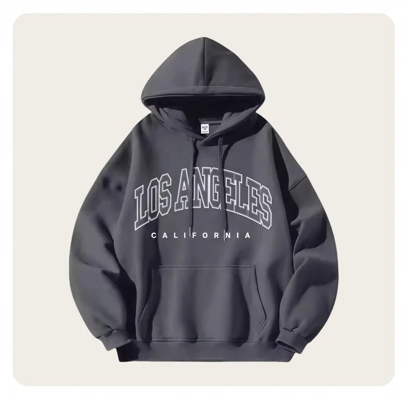 American Fashion Trendy Men and Women Shared Autumn and Winter Velvet Thickeneded and Enlarged American Printed Jacket Loose Lazy Casual Style Street Style Hooded Sweatshirt - La Tienda Bella