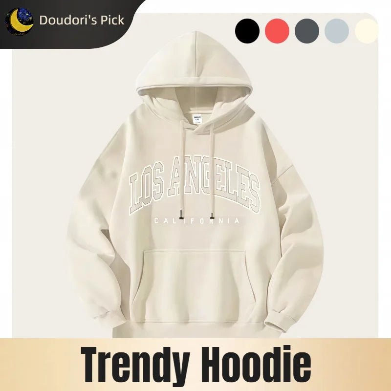 American Fashion Trendy Men and Women Shared Autumn and Winter Velvet Thickeneded and Enlarged American Printed Jacket Loose Lazy Casual Style Street Style Hooded Sweatshirt - La Tienda Bella
