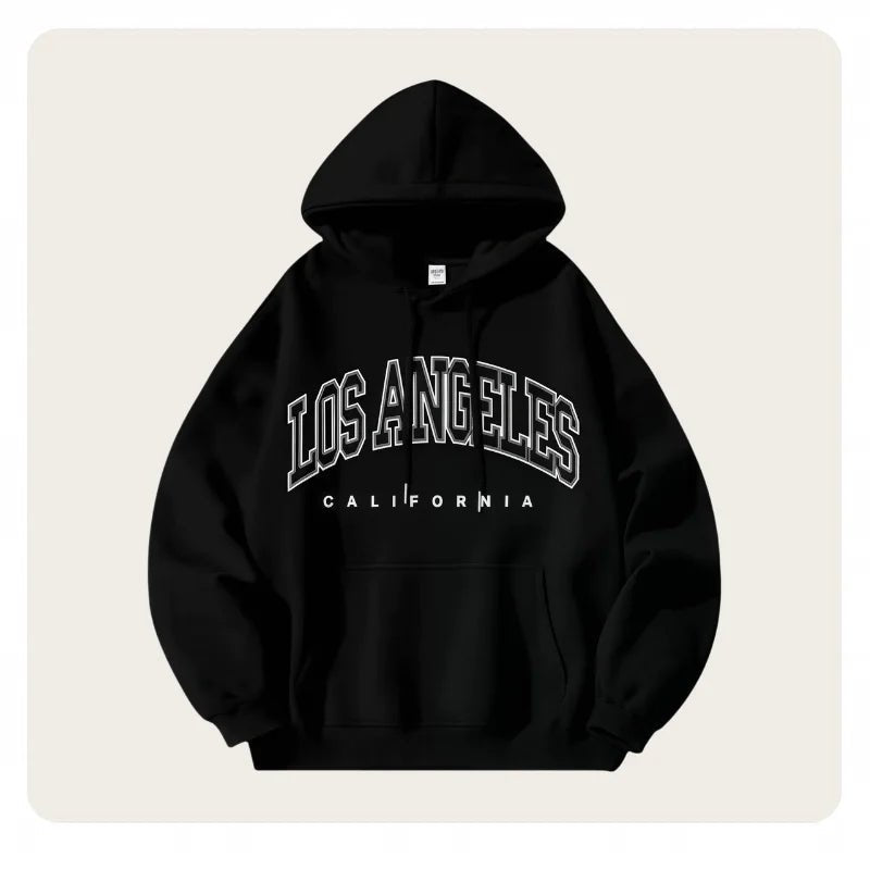 American Fashion Trendy Men and Women Shared Autumn and Winter Velvet Thickeneded and Enlarged American Printed Jacket Loose Lazy Casual Style Street Style Hooded Sweatshirt - La Tienda Bella