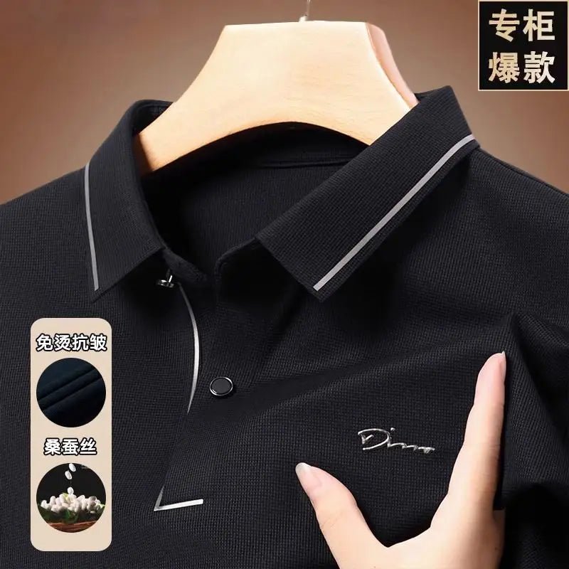 Autumn and Winter Men's Polo Shirt Embroidered Solid Color Fashion Versatile Business Casual Long Sleeved Top Men's Clothing - La Tienda Bella