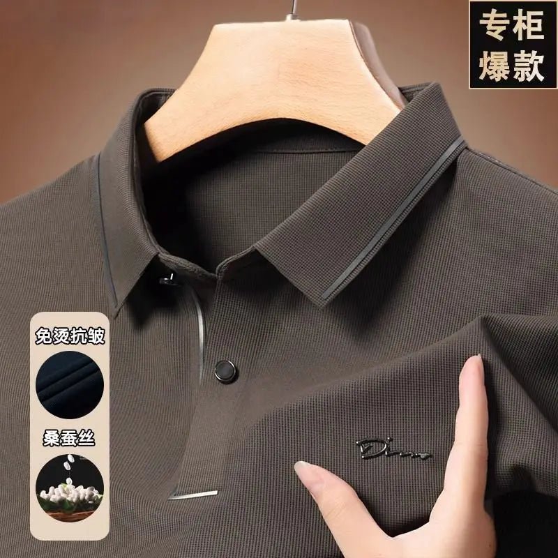 Autumn and Winter Men's Polo Shirt Embroidered Solid Color Fashion Versatile Business Casual Long Sleeved Top Men's Clothing - La Tienda Bella