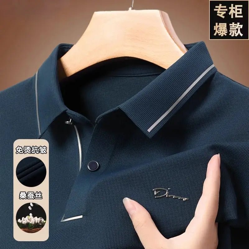 Autumn and Winter Men's Polo Shirt Embroidered Solid Color Fashion Versatile Business Casual Long Sleeved Top Men's Clothing - La Tienda Bella