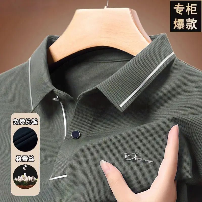 Autumn and Winter Men's Polo Shirt Embroidered Solid Color Fashion Versatile Business Casual Long Sleeved Top Men's Clothing - La Tienda Bella