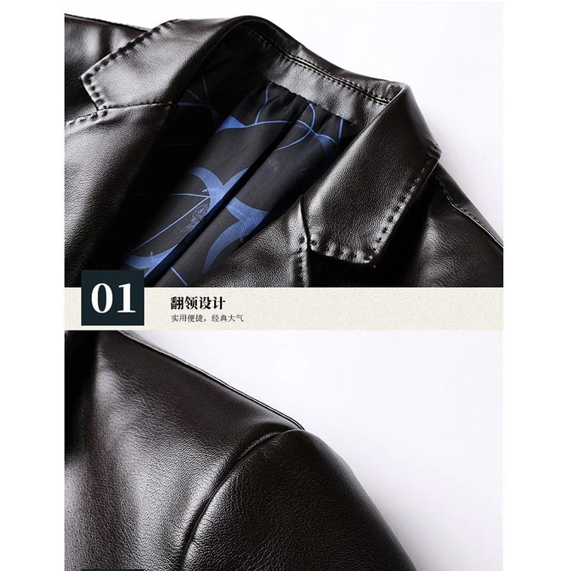 Autumn Winter Male Korean Fashion Casual PU Leather Jacket Hombre Thick Warm Add Velvet Buttos Coat Men All - match Outwear Top - La Tienda Bella