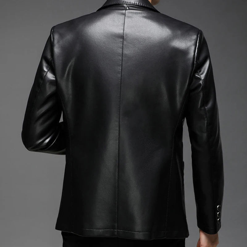 Autumn Winter Male Korean Fashion Casual PU Leather Jacket Hombre Thick Warm Add Velvet Buttos Coat Men All - match Outwear Top - La Tienda Bella