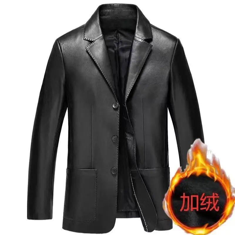 Autumn Winter Male Korean Fashion Casual PU Leather Jacket Hombre Thick Warm Add Velvet Buttos Coat Men All - match Outwear Top - La Tienda Bella