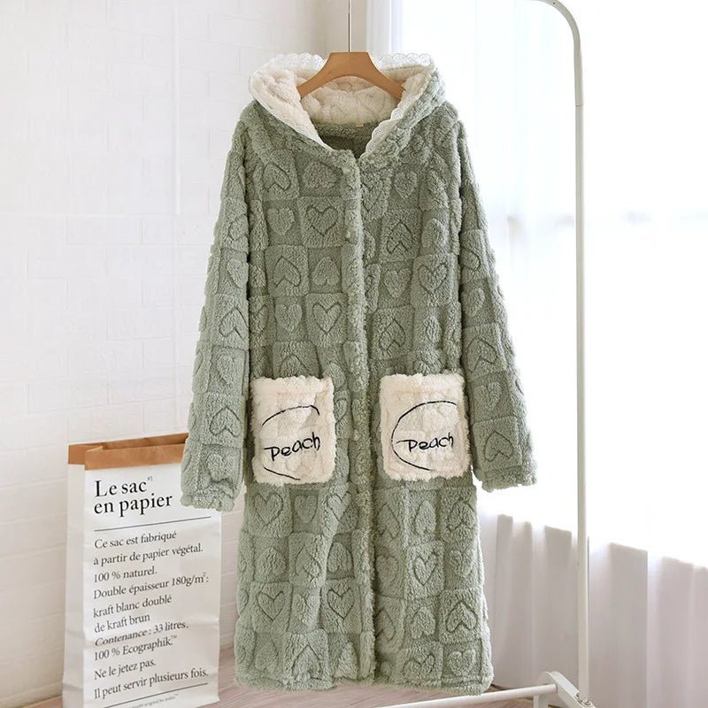 Cozy Hooded Robe Women's Flannel Pajamas - Autumn/Winter Sleepwear Mujer - La Tienda Bella