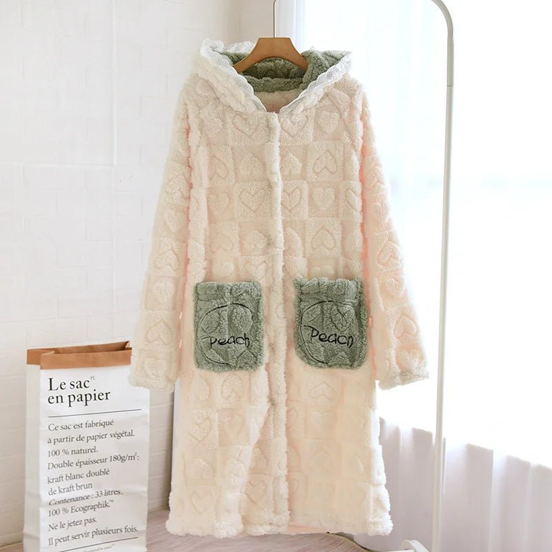 Cozy Hooded Robe Women's Flannel Pajamas - Autumn/Winter Sleepwear Mujer - La Tienda Bella