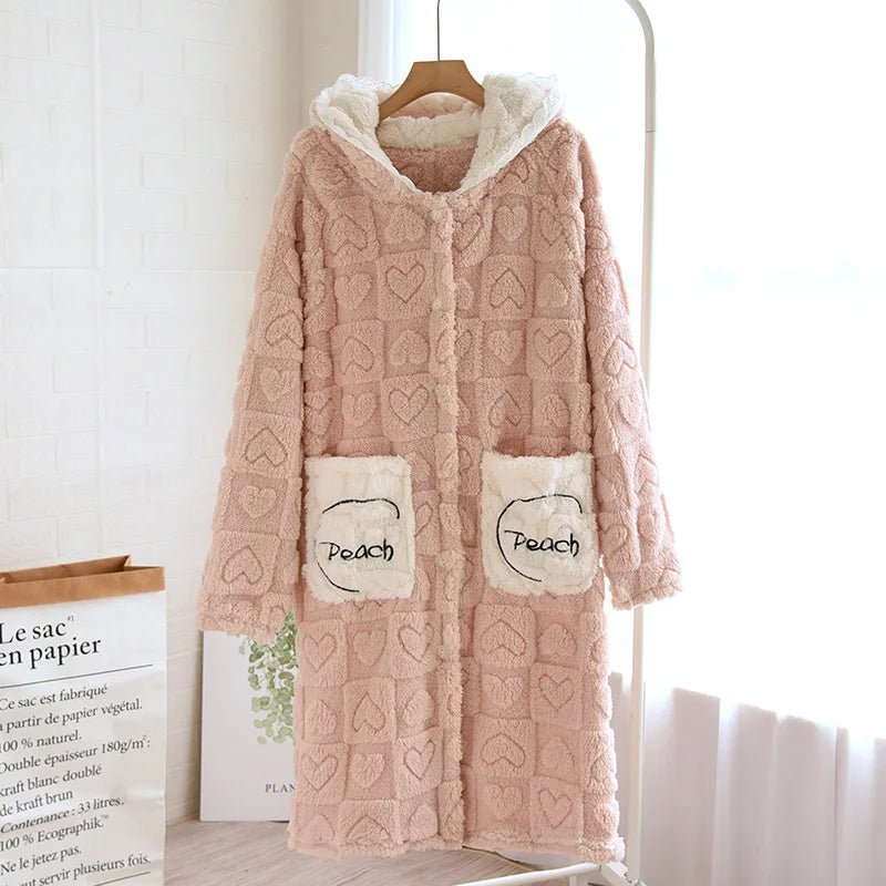 Cozy Hooded Robe Women's Flannel Pajamas - Autumn/Winter Sleepwear Mujer - La Tienda Bella