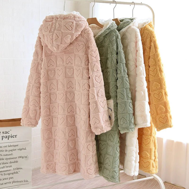 Cozy Hooded Robe Women's Flannel Pajamas - Autumn/Winter Sleepwear Mujer - La Tienda Bella