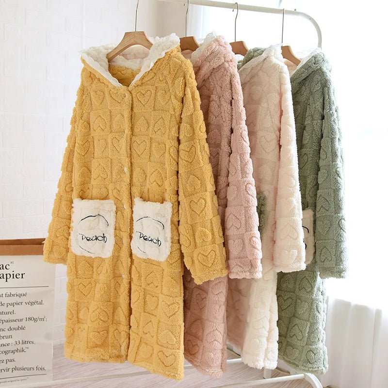 Cozy Hooded Robe Women's Flannel Pajamas - Autumn/Winter Sleepwear Mujer - La Tienda Bella