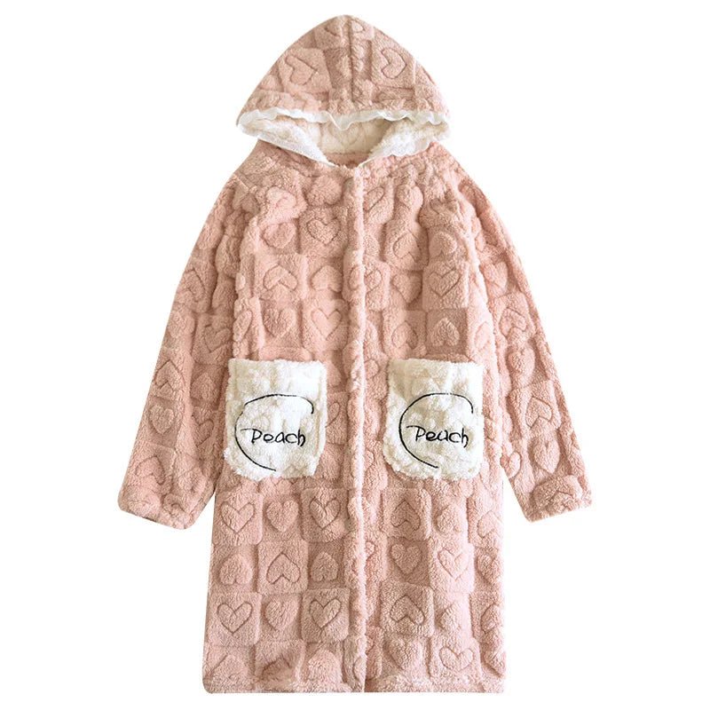 Cozy Hooded Robe Women's Flannel Pajamas - Autumn/Winter Sleepwear Mujer - La Tienda Bella