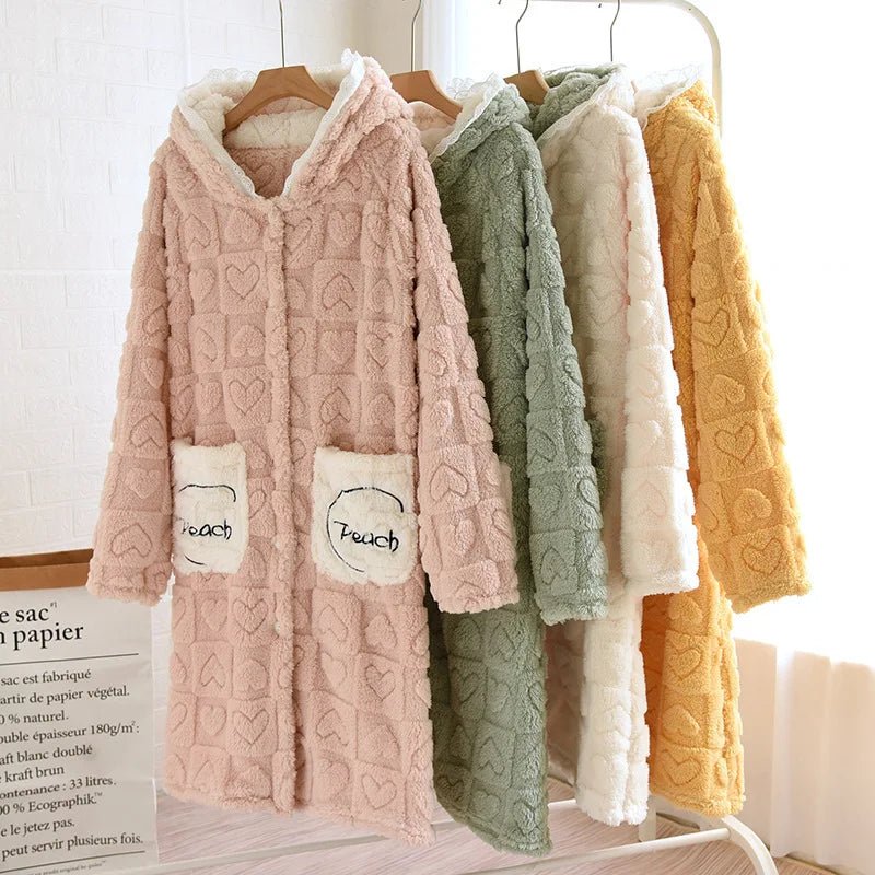 Cozy Hooded Robe Women's Flannel Pajamas - Autumn/Winter Sleepwear Mujer - La Tienda Bella
