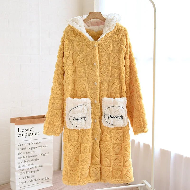 Cozy Hooded Robe Women's Flannel Pajamas - Autumn/Winter Sleepwear Mujer - La Tienda Bella