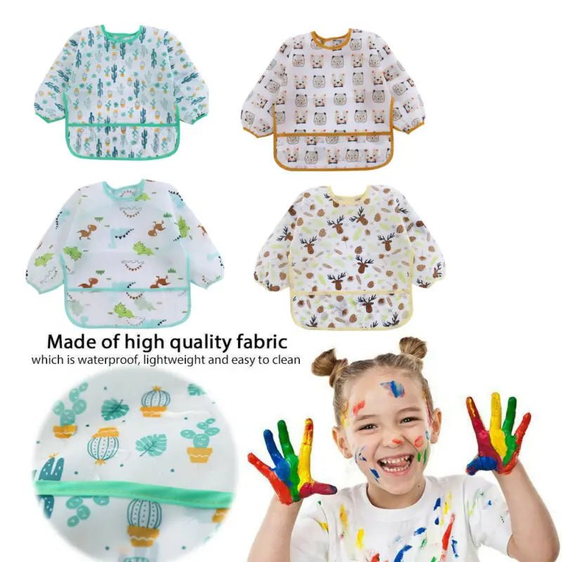 Baby Bibs New Cute Children Baby Stuff Toddler Waterproof Long Sleeve Art Smock Feeding Bib - La Tienda Bella