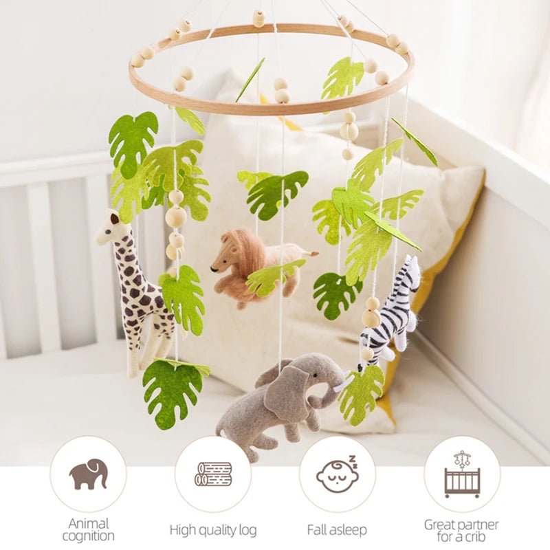 Baby Crib Mobile Rattle Toy For 0-12 Months Cartoon Felt Forest Animal Bed Bell Hanging Wooden Brack - La Tienda Bella