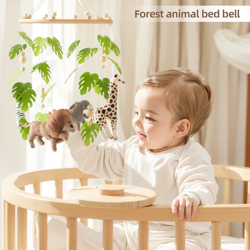 Baby Crib Mobile Rattle Toy For 0-12 Months Cartoon Felt Forest Animal Bed Bell Hanging Wooden Brack - La Tienda Bella