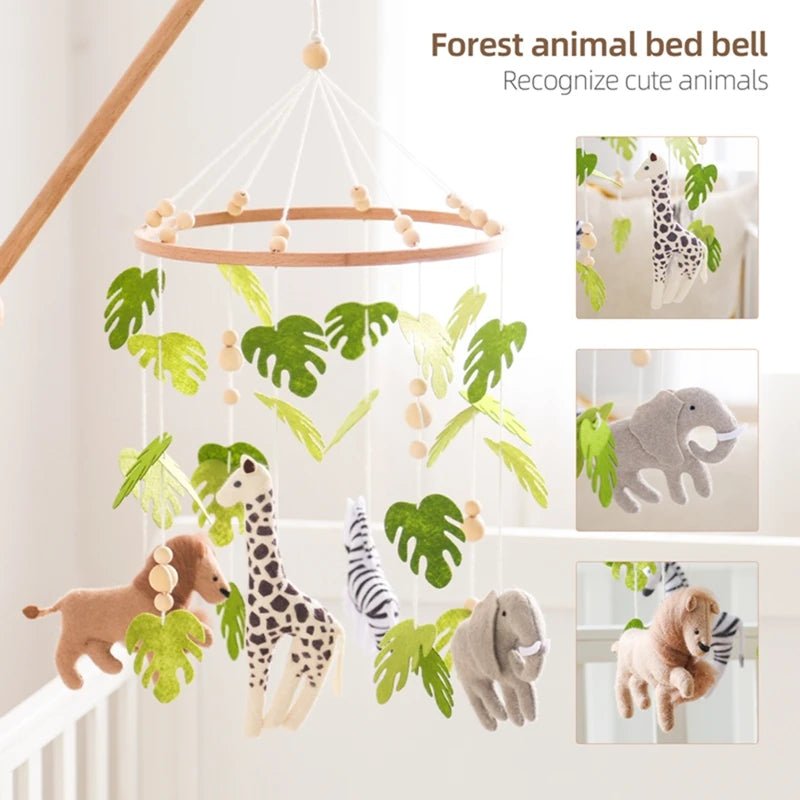 Baby Crib Mobile Rattle Toy For 0-12 Months Cartoon Felt Forest Animal Bed Bell Hanging Wooden Brack - La Tienda Bella