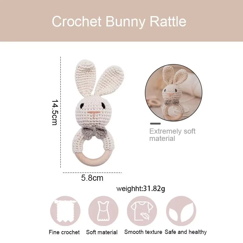 Baby Crochet Rattle Wooden Teether Toy BPA Free Wood Rodent Rabbit Rattle Baby Mobile Play Gym - La Tienda Bella