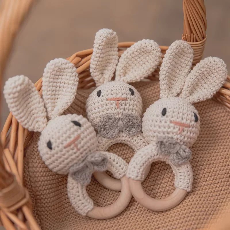 Baby Crochet Rattle Wooden Teether Toy BPA Free Wood Rodent Rabbit Rattle Baby Mobile Play Gym - La Tienda Bella