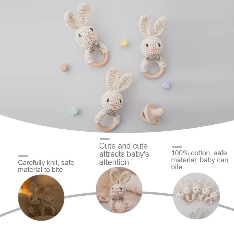 Baby Crochet Rattle Wooden Teether Toy BPA Free Wood Rodent Rabbit Rattle Baby Mobile Play Gym - La Tienda Bella