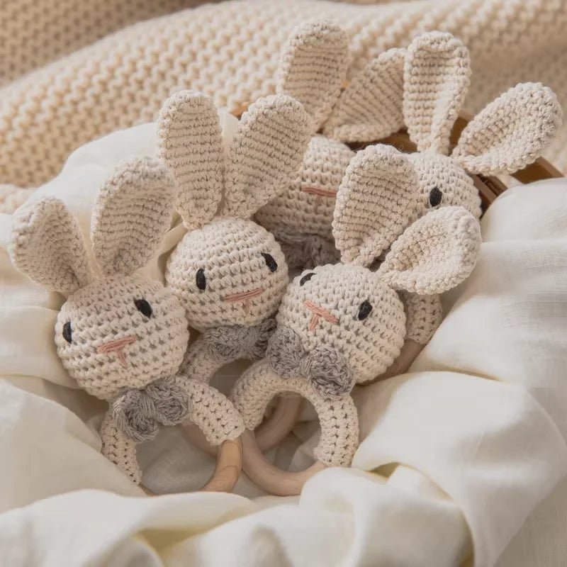Baby Crochet Rattle Wooden Teether Toy BPA Free Wood Rodent Rabbit Rattle Baby Mobile Play Gym - La Tienda Bella
