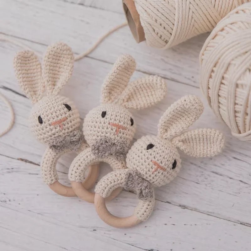 Baby Crochet Rattle Wooden Teether Toy BPA Free Wood Rodent Rabbit Rattle Baby Mobile Play Gym - La Tienda Bella
