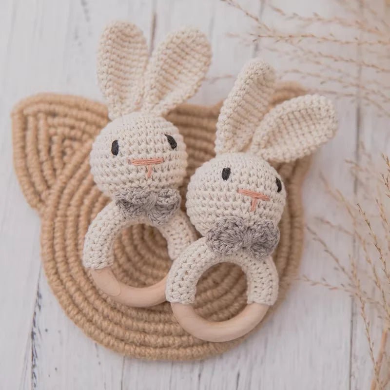 Baby Crochet Rattle Wooden Teether Toy BPA Free Wood Rodent Rabbit Rattle Baby Mobile Play Gym - La Tienda Bella