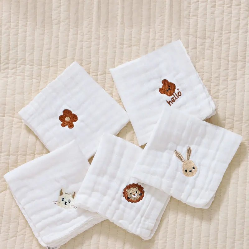 Baby Saliva Towels 6 Layer Cotton Embroidery Hand Face Wipes Newborn Bib Kids Handkerchief Toddler - La Tienda Bella