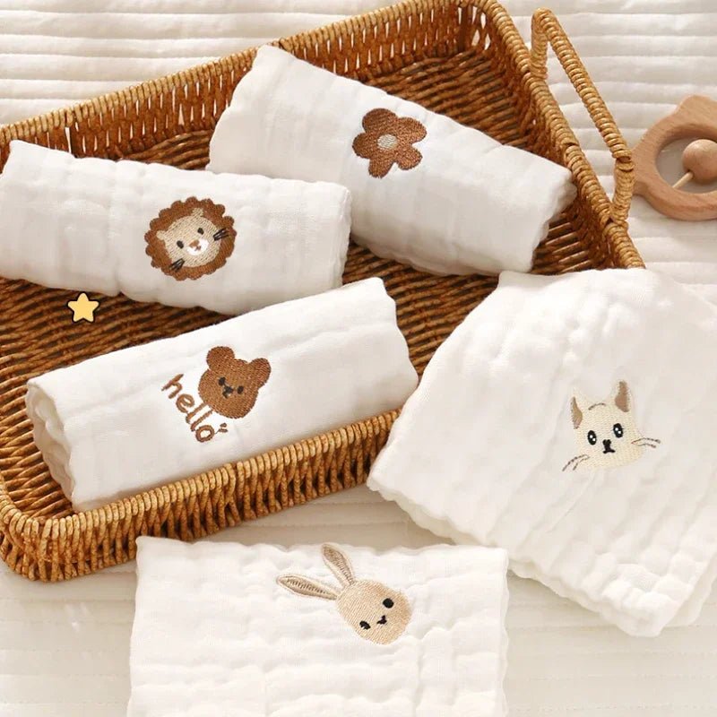 Baby Saliva Towels 6 Layer Cotton Embroidery Hand Face Wipes Newborn Bib Kids Handkerchief Toddler - La Tienda Bella