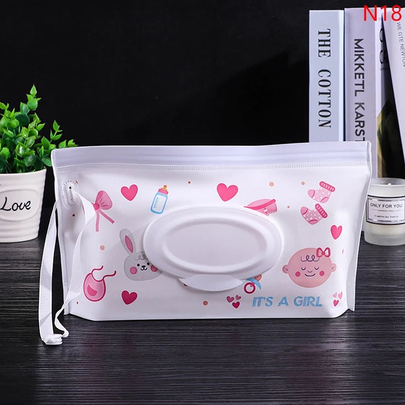Baby Wet Wipe Pouch Portable Wipes Holder Case Flip Cover Snap-Strap Reusable Refillable - La Tienda Bella
