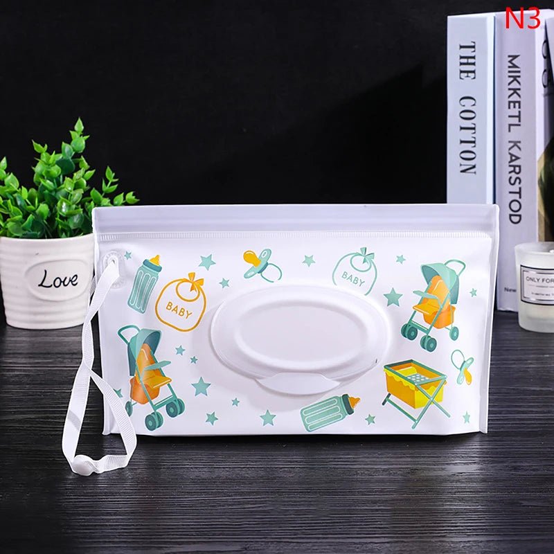 Baby Wet Wipe Pouch Portable Wipes Holder Case Flip Cover Snap-Strap Reusable Refillable - La Tienda Bella