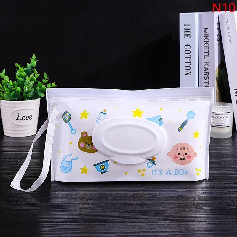 Baby Wet Wipe Pouch Portable Wipes Holder Case Flip Cover Snap-Strap Reusable Refillable - La Tienda Bella
