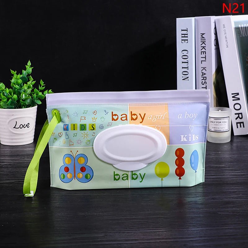 Baby Wet Wipe Pouch Portable Wipes Holder Case Flip Cover Snap-Strap Reusable Refillable - La Tienda Bella