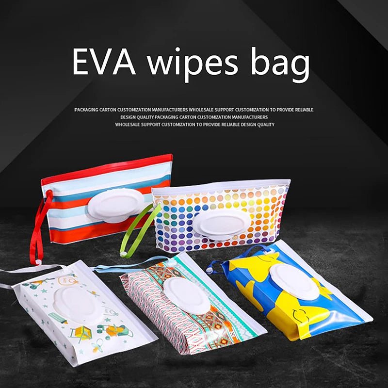 Baby Wet Wipe Pouch Portable Wipes Holder Case Flip Cover Snap-Strap Reusable Refillable - La Tienda Bella