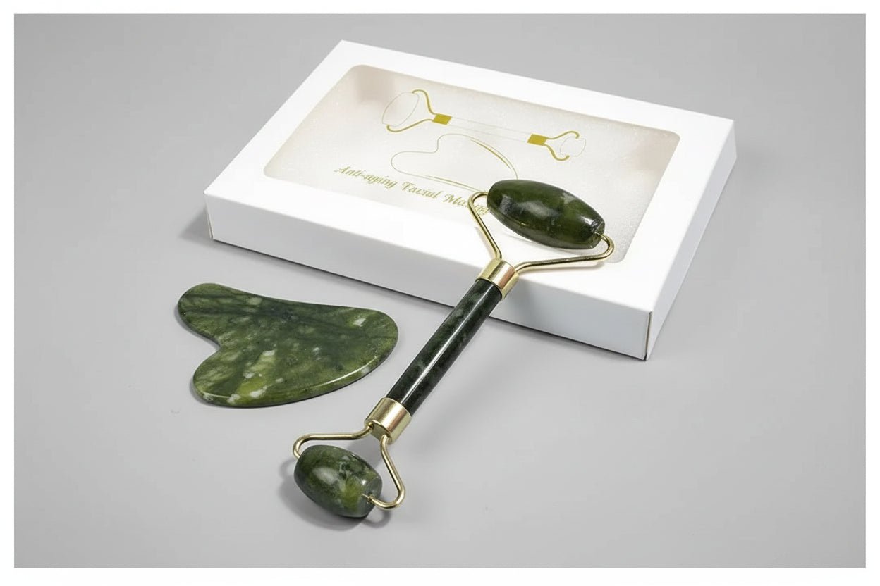Barre de Beauté et Rouleau Gua Sha en Jade - Kit Massage Facial Complet - La Tienda Bella