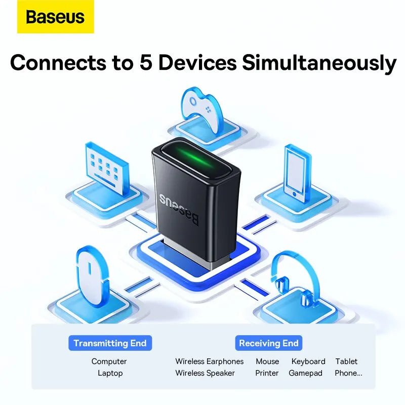 Baseus BA07 USB Bluetooth 5.3 Dongle Adapter for PC Speaker Wireless Mouse Keyboard Music Audio Receiver Transmitter Bluetooth - La Tienda Bella