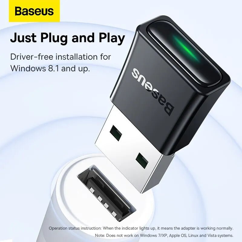 Baseus BA07 USB Bluetooth 5.3 Dongle Adapter for PC Speaker Wireless Mouse Keyboard Music Audio Receiver Transmitter Bluetooth - La Tienda Bella