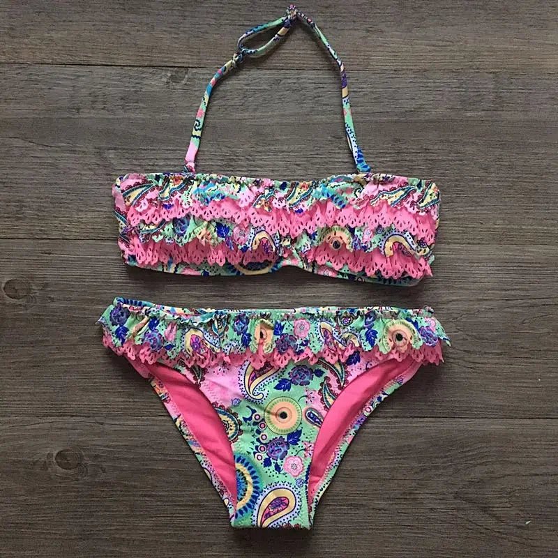 Bikini Girls Swimsuits 2 Pieces Bikinis Set With Padded Print Swimsuit Children Swimwear Kids Bathing - La Tienda Bella