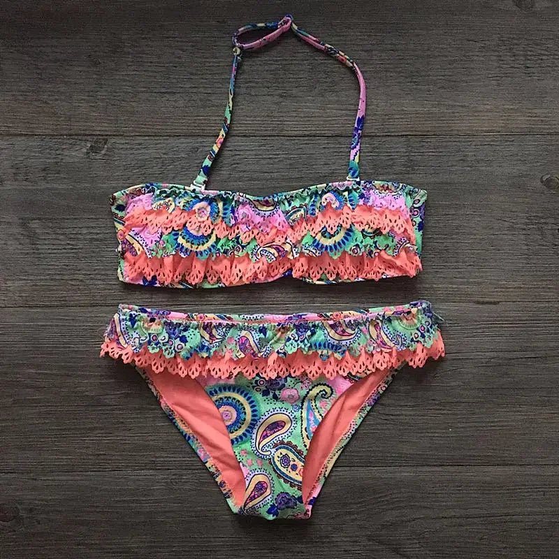 Bikini Girls Swimsuits 2 Pieces Bikinis Set With Padded Print Swimsuit Children Swimwear Kids Bathing - La Tienda Bella