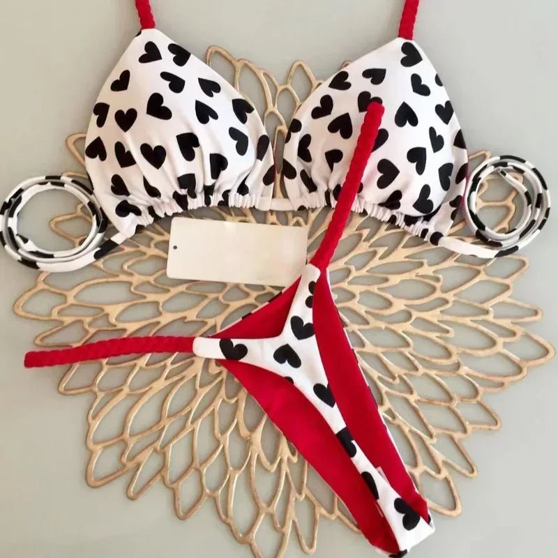 Bikini Women Cute Heart Print Swimwear Brazilian Sexy Thong Swimsuit Bathing Suits Women 2023 - La Tienda Bella