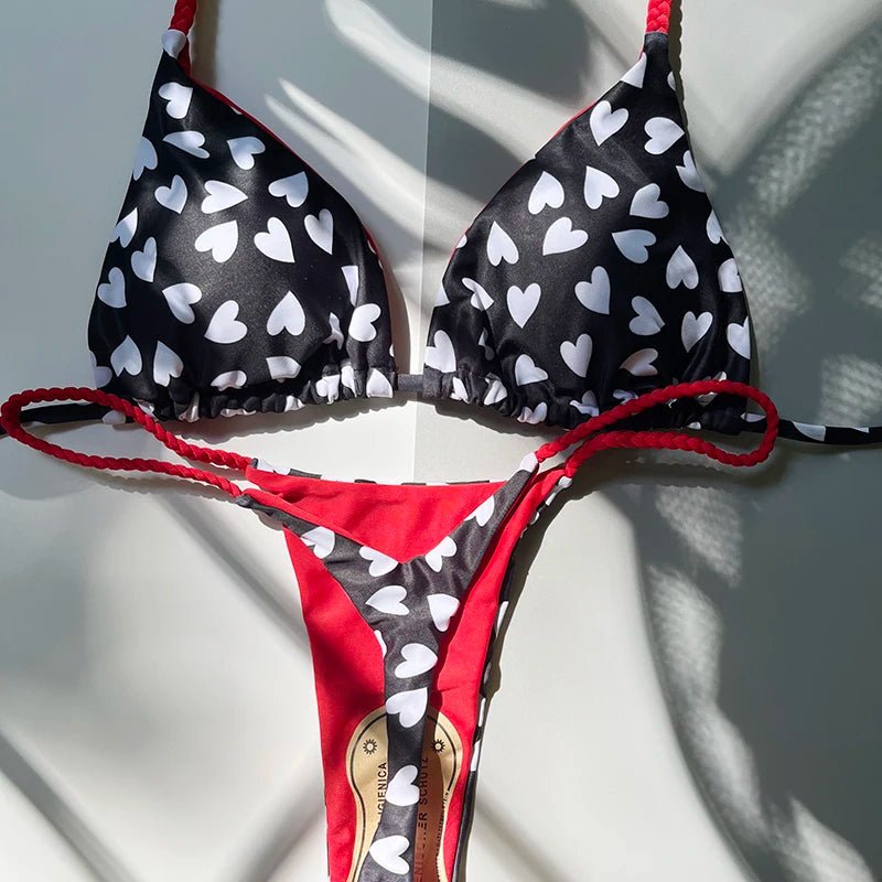 Bikini Women Cute Heart Print Swimwear Brazilian Sexy Thong Swimsuit Bathing Suits Women 2023 - La Tienda Bella
