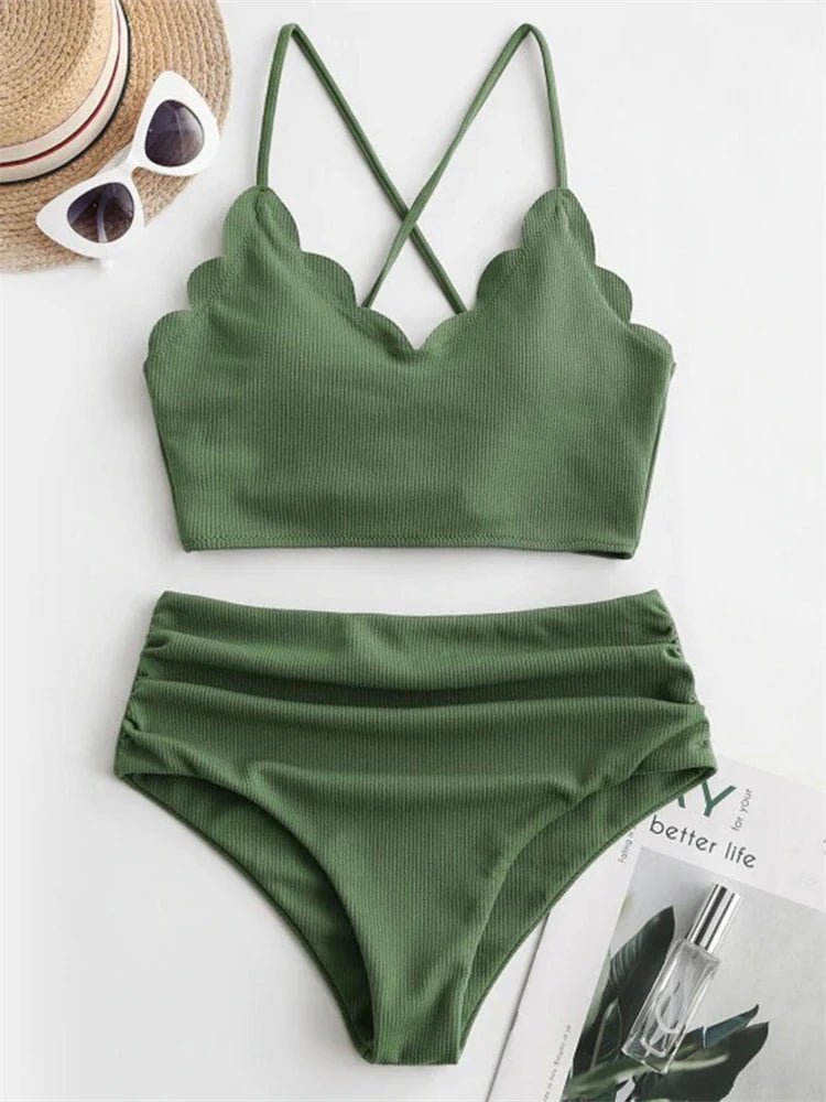 Bikini Women Swimsuit 2025 New Solid Ribbed Sling Bikinis Set Sexy High Waist Swimwear Summer - La Tienda Bella