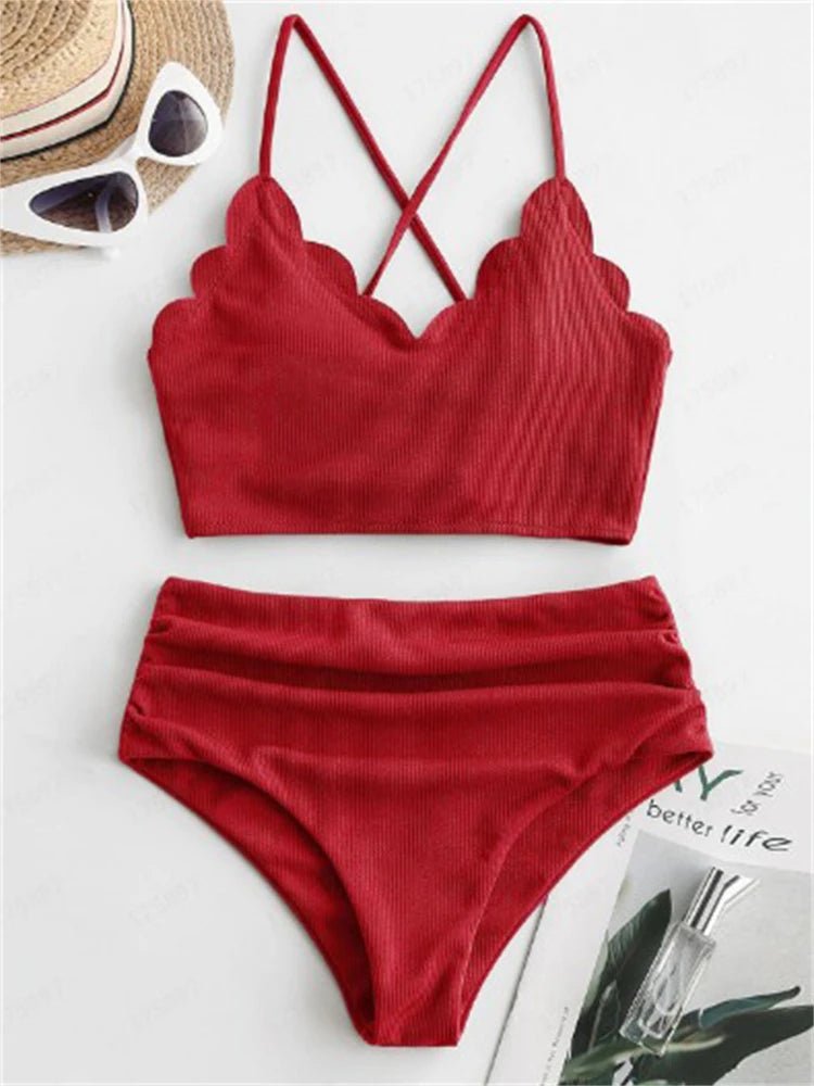 Bikini Women Swimsuit 2025 New Solid Ribbed Sling Bikinis Set Sexy High Waist Swimwear Summer - La Tienda Bella