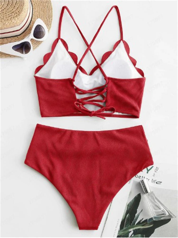 Bikini Women Swimsuit 2025 New Solid Ribbed Sling Bikinis Set Sexy High Waist Swimwear Summer - La Tienda Bella