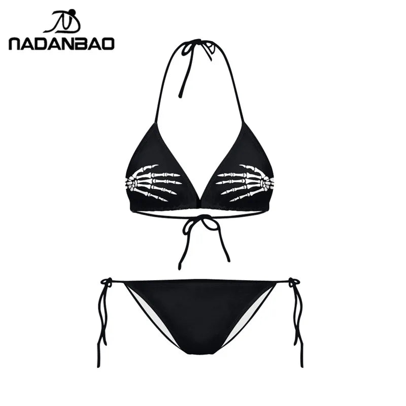 Bikinis 2021 Mujer Swimwear Plavky Beach Wear Skull Hand Printed Bikini Maillot De Bain Femme - La Tienda Bella